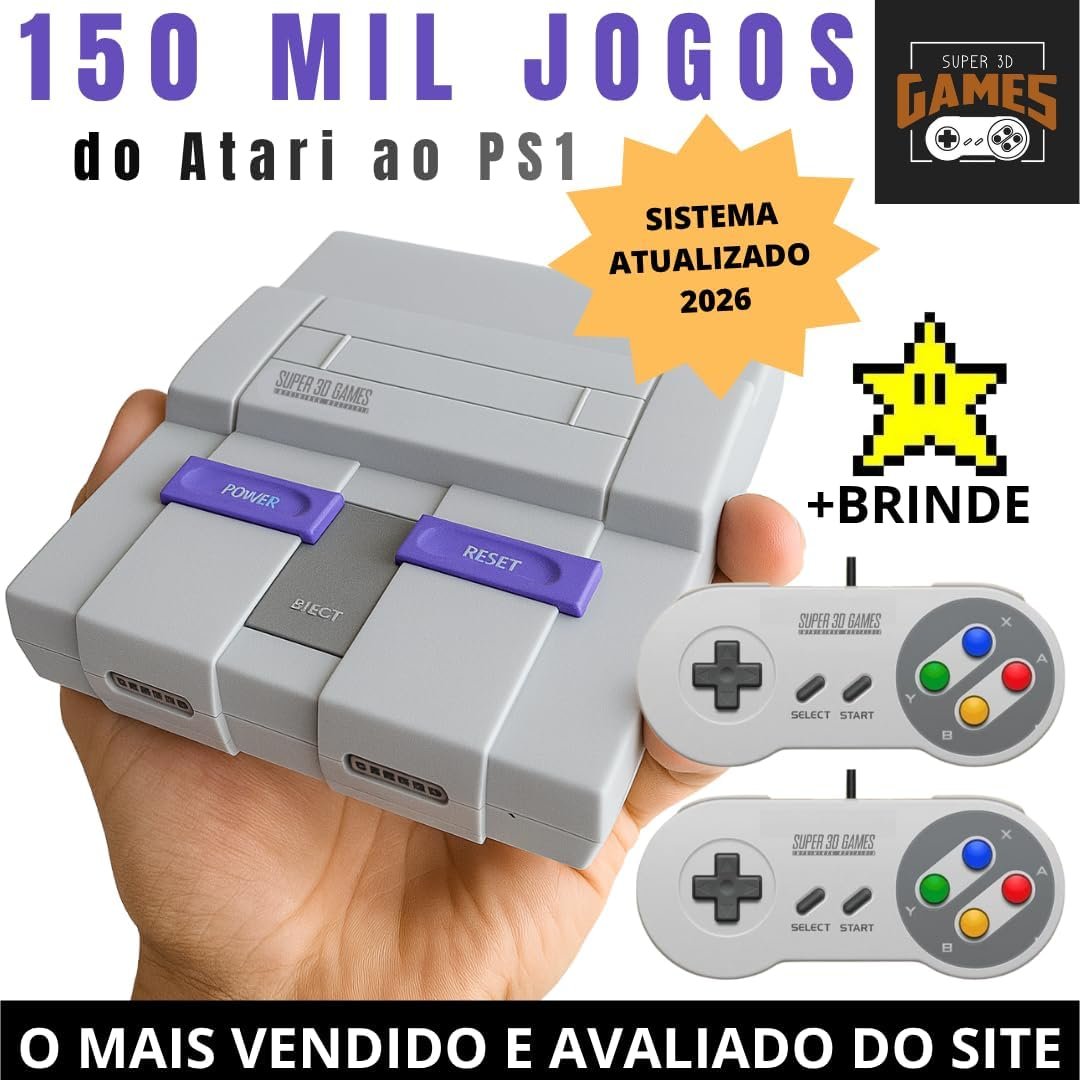 Mini Console Super Nintendo Retro Gamer com 150 Mil Jogos e 2 Controles